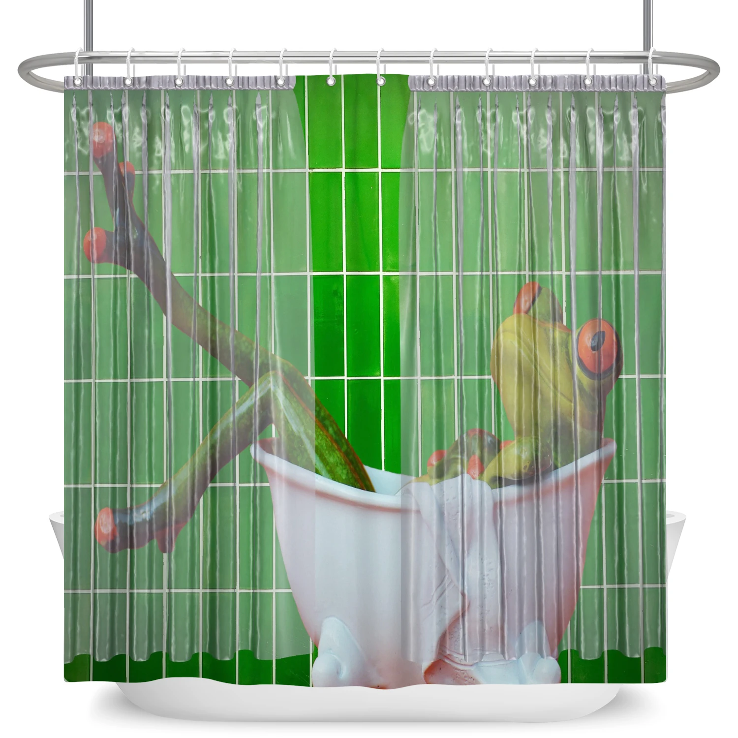 Funny Frog Cartoon Shower Curtain Sets Leaf Animal Creative Children Bathroom Decor Waterproof Fabric Home Hooks Bath Curtains