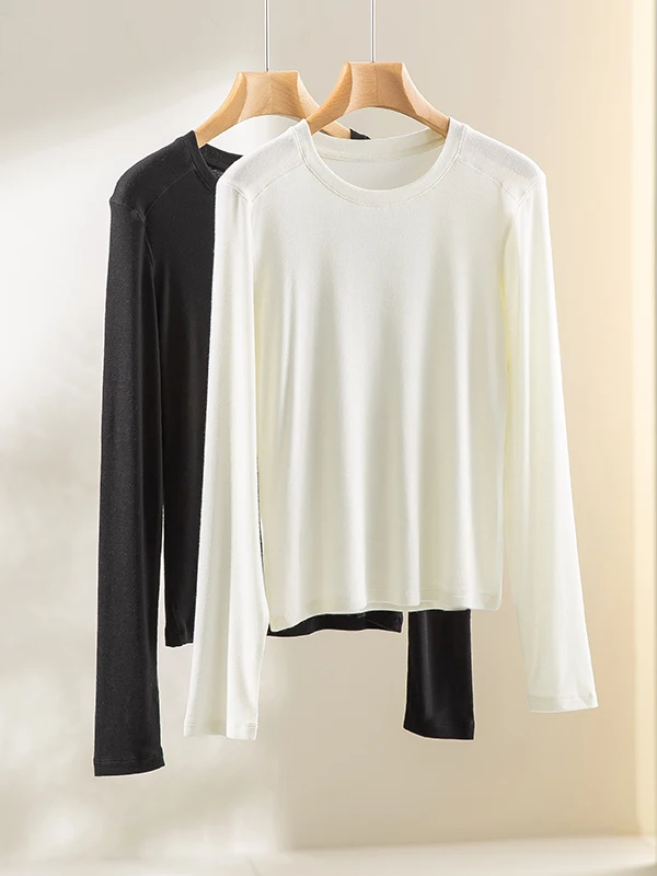 

Women's Loose Fit mat round Ne Long Sve Knitted Top Thin Base Layer Skin-friendly Comfortable Modal Camere Blend