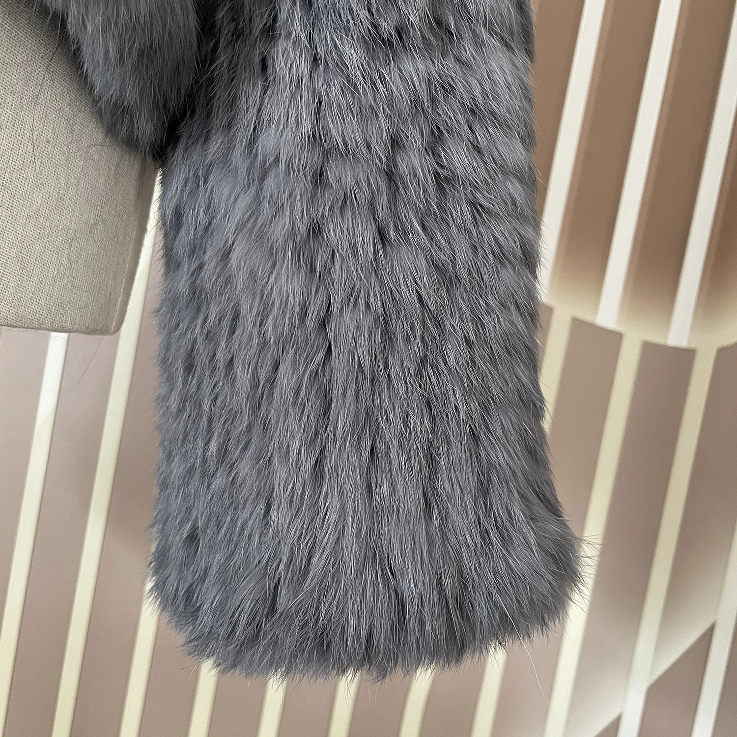Long Sleeve Casual Loose Knitted Real Rabbit Fur Hooded Coat Women Genuine Natural Rabbit Fur Outwear Female Fur Jacket