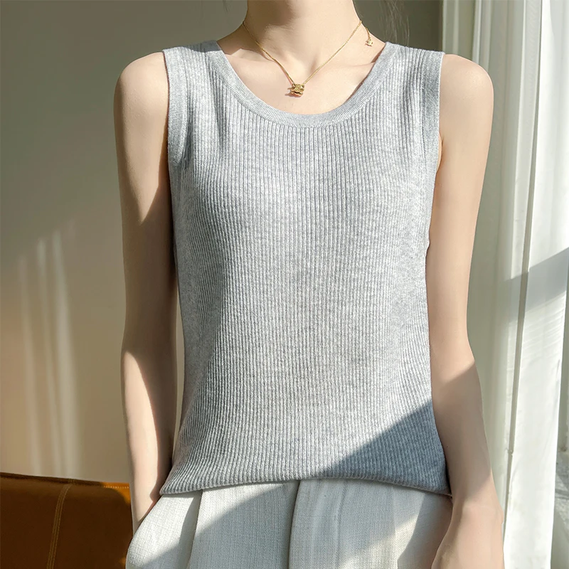 

2026 Spring/Summer New Exquisite Wool Knitted Strap Top Women's Round Neck Sleeveless Inner Tailored and Slimming Bottom Shirt