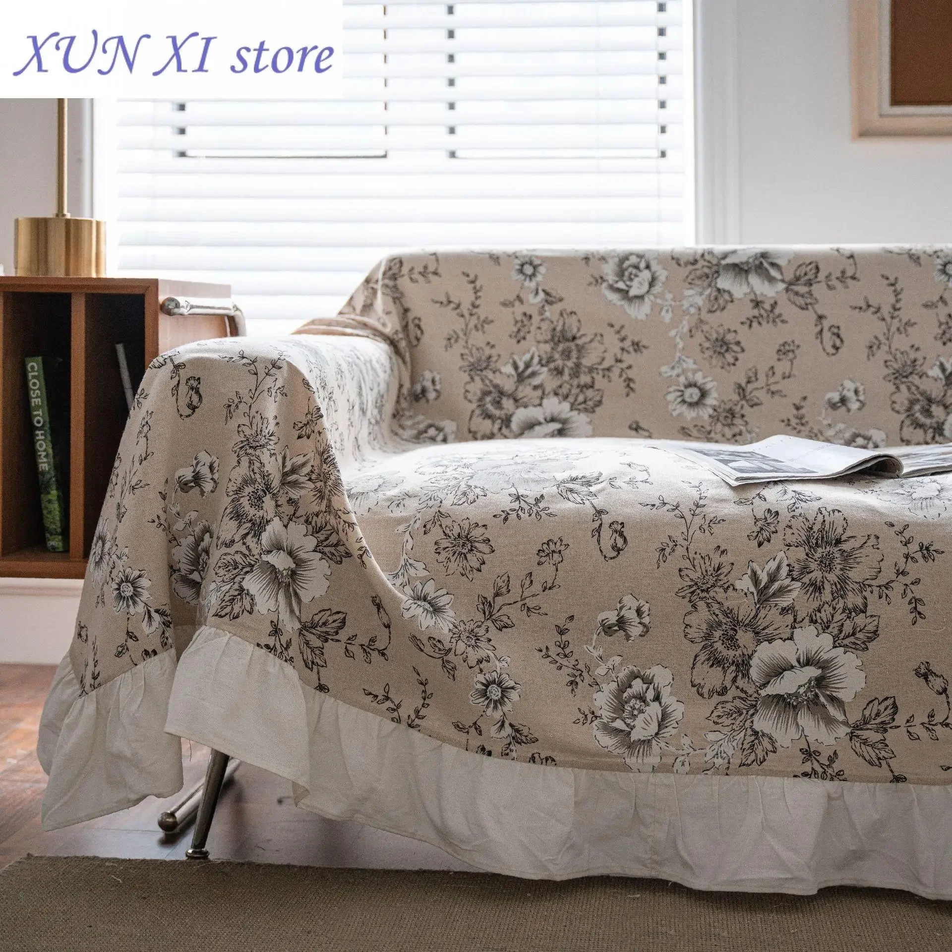 

New Sofa Cover Plain Color Garden Flounces Elegant Multi Functional Couch Chair Cover Thick Retro American Factory Direct Supply