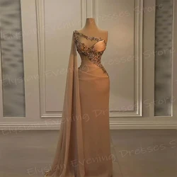 2025 Graceful Satin Women's Mermaid Luxurious Evening Dresses One Shoulder Sleeveless Prom Gowns Beaded فساتين سهره نسائيه فخمة