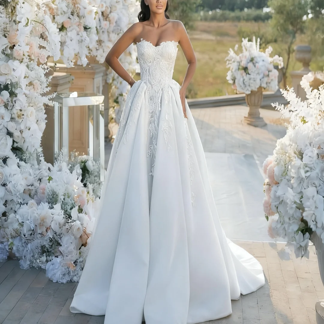 

Customized Sleeveless Wedding Dresses Luxurious For Women Bride Ball Gown Formal Bride Porm Party Gowns