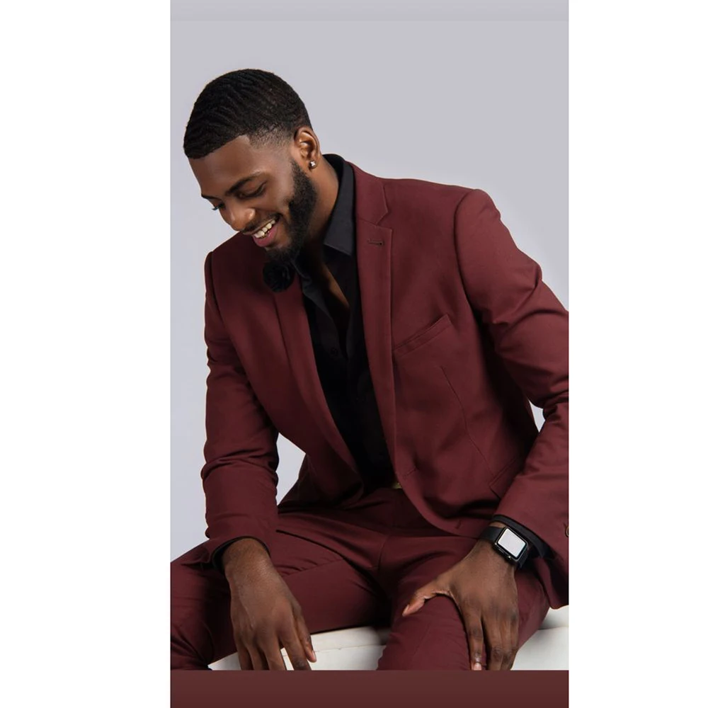 

Burgundy Suits for Men 2 Piece Fashion Business Casual Office Formal Wedding Tuxedo Notch Lapel Single Breasted Male Suit 2023