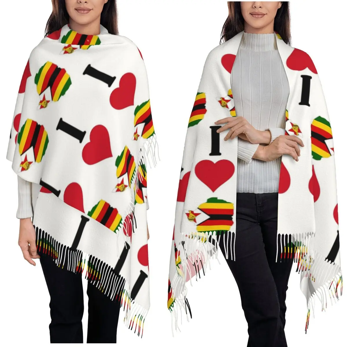 

Шарф с флагом Зимбабве, шарфы с кисточками для женщин, мягкие теплые шали и накидки, большая осенне-зимняя шаль