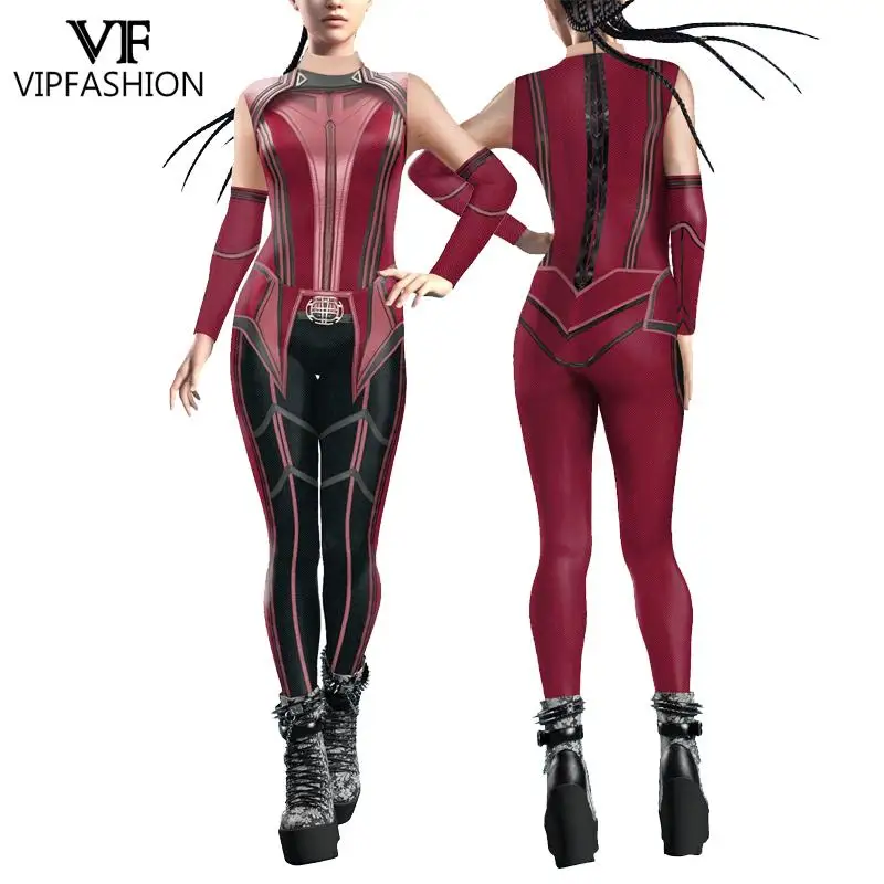 VIP FASHION-Costume de Sorcière Rouge pour Femme, Vêtements Sexy Zentai Imbibés, Catsuit de ixde Vacances, Carnaval, Halloween