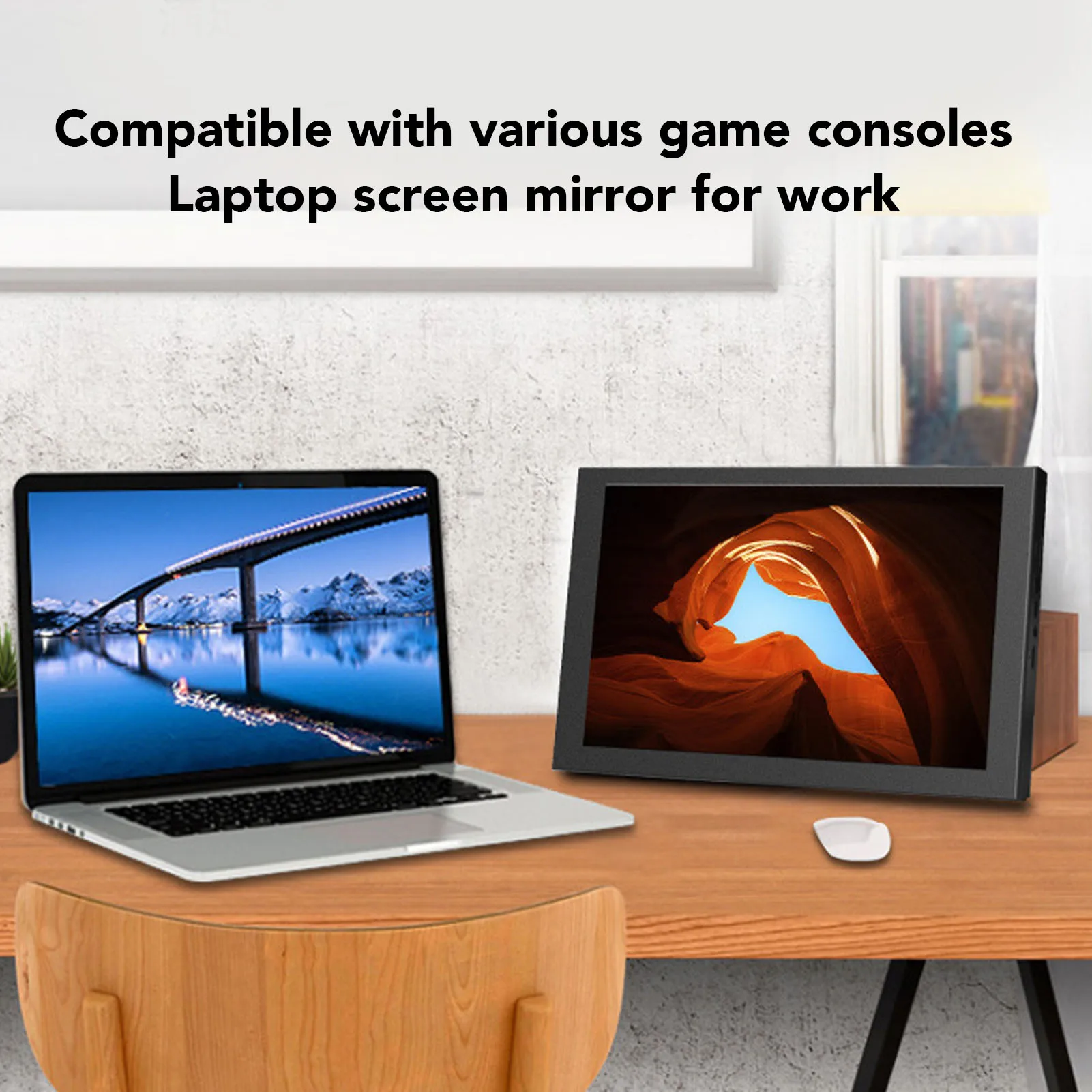 10in Portable Monitor IPS 1024x600 USB Headphone HD Multimedia Interface with Dual Speakers External Display for Laptop