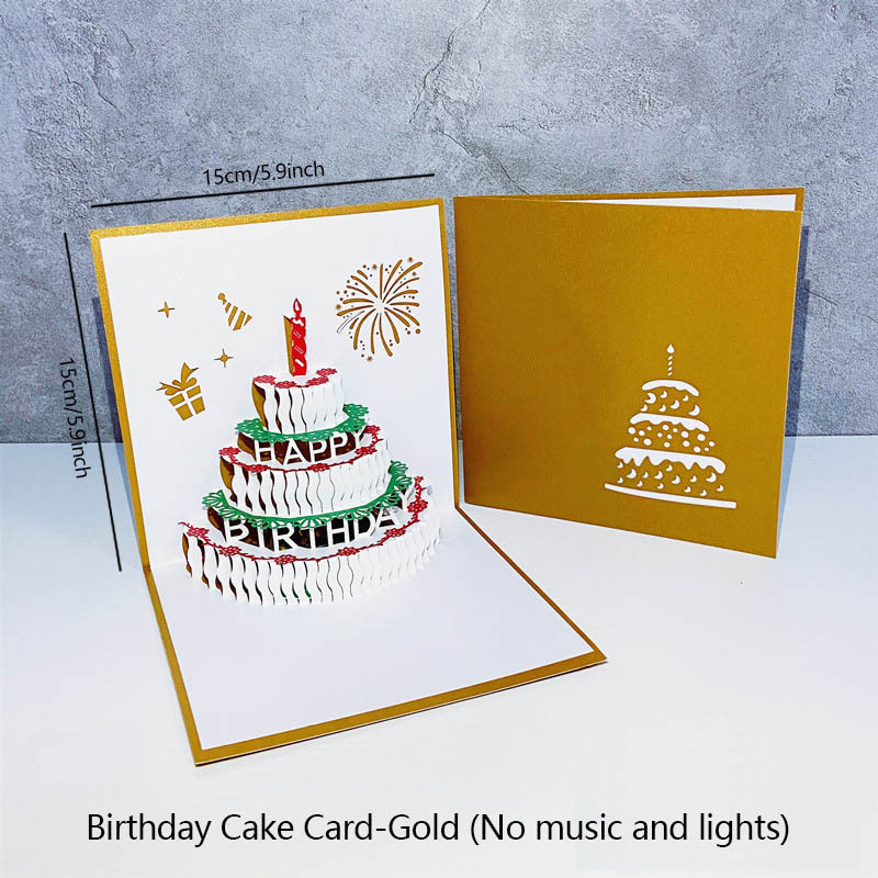  3D Pop Up Birthday Greeting Cards, Auto Play Music Warm LED Light Birthday Cake Card, Gifts For Mom Wife Sister Boy Girl Friends 