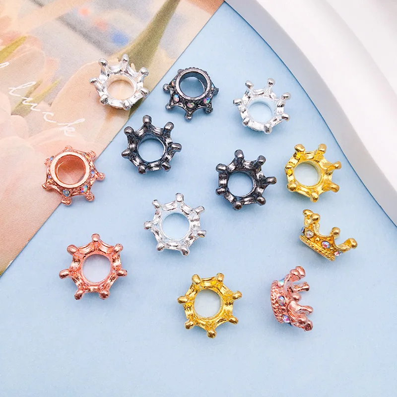 10pcs 4 Farben Strass Einsatz Big Hole Krone Perle lose Abstand halter für Schmuck machen DIY Armband Zubehör Großhandel Lieferungen – Detail 2