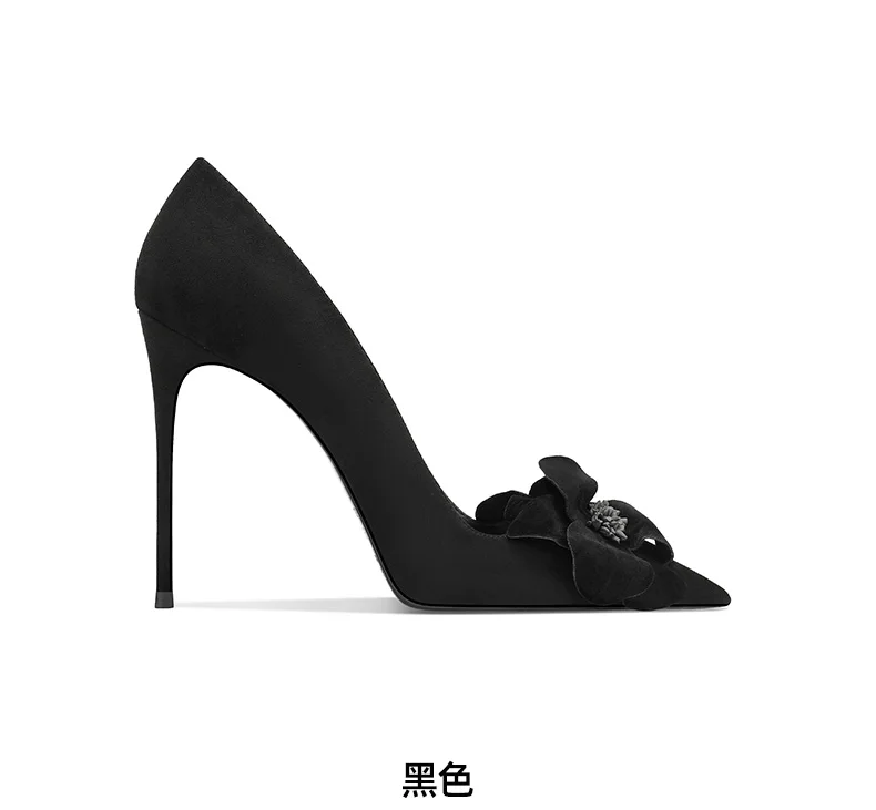 Flower Red High-heeled Single Shoes Women's 2025 Popular Pointed-toed Thin-heeled Shallow-mouth Shoes