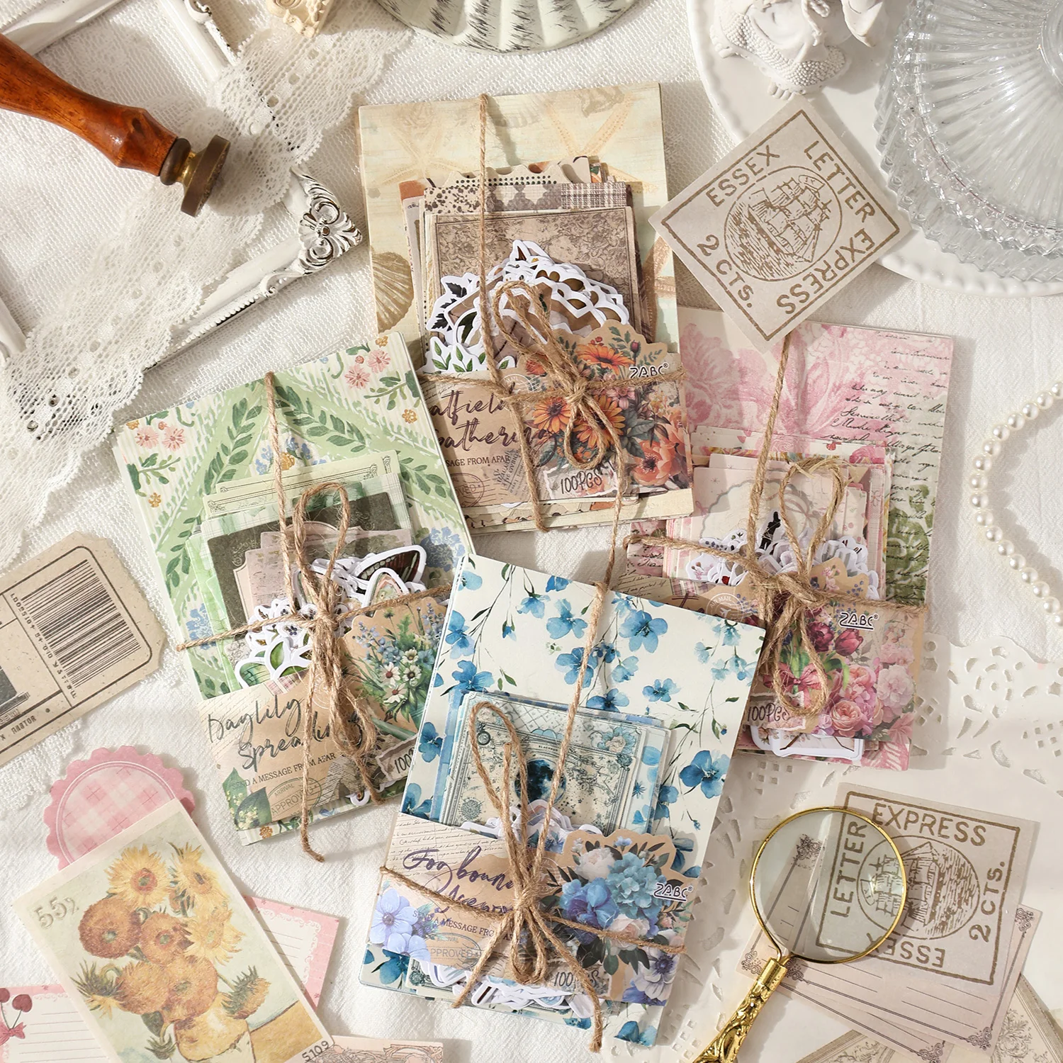 JIANQI 100pcs Vintage Decor Scrapbooking Materials Paper Combo Kit DIY Junk Journal Collage Photo Album Retro Background paper