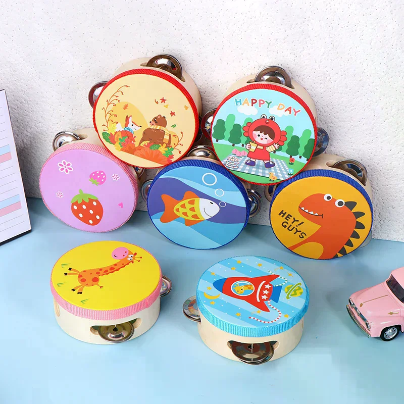 10cm Wooden Tambourine Drum with Bell-Handheld Percussion Instrument, Musical Teaching Aid for Kids, Early Education & Game Fun