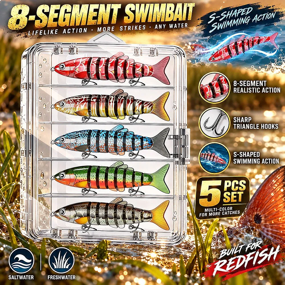 3pcs/5pcs YQCCK 8-Segment Lures Slow Sinking 16g Sharp Treble Hooks Freshwater Saltwater Bass