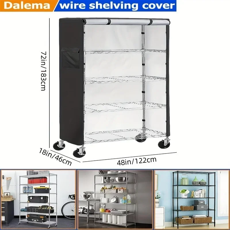 600D Waterproof Shelf Cover,Heavy Duty Dustproof Storage Shelving Unit Cover,Durable Steel Organizer Wire Rack Covers,Shelf Disp