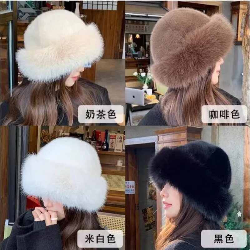 Ins Style Fluffy Bucket Hat Women Autumn Winter Fleece Lined Warm Coldproof Large Head Size Fashion Viral Plush Basin Cap