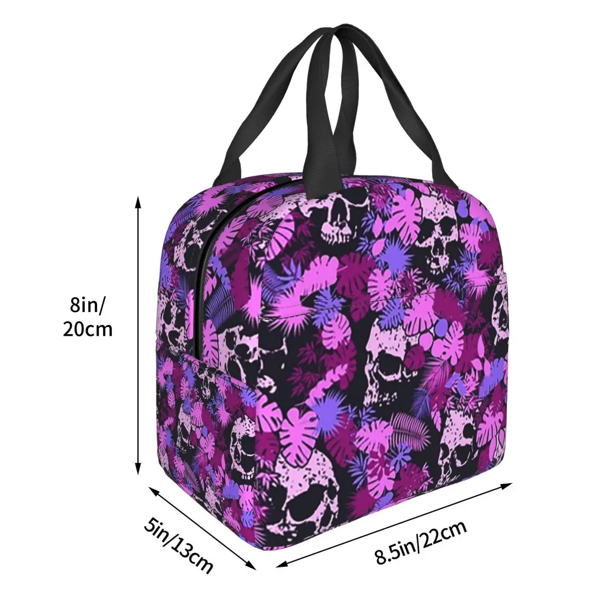 Gothic Violet Flower Skull Pattern Insulated Lunch Bag for Women Kids Leakproof Food Boxes Thermal Lunch Box Tote