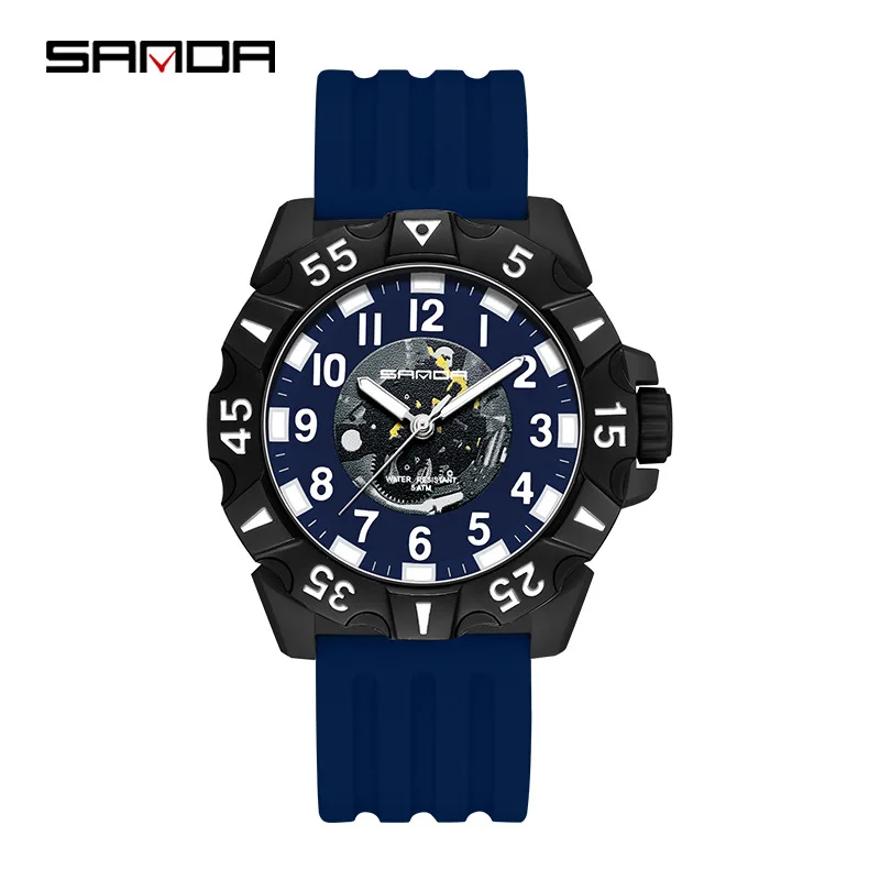 SANDA-reloj de cuarzo con correa de silicona para hombre, cronógrafo con pantalla Digital, fácil de leer, 3209