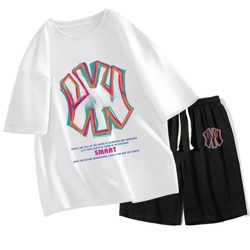 

Casual Sports Suit Men's Summer Tide Brand Short-sleeved T-shirt, A Set with Ruffian Handsome Shorts Tide Brand Clothes Tide