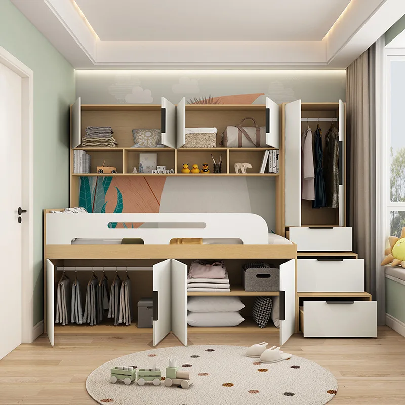 Children's half staircase against the wall wardrob height combination bed cabinet integrated space saving
