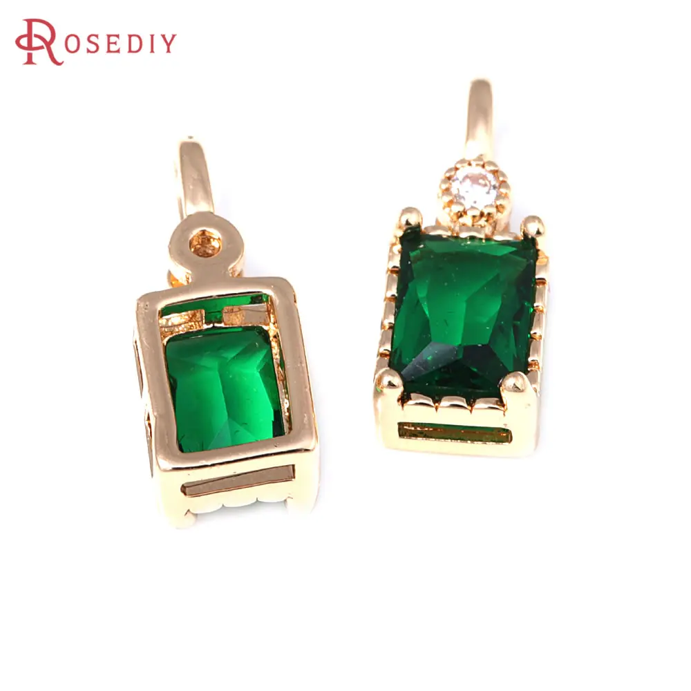 6PCS 18K Gold Color Brass Zircon Glass Large Hole Rectangle Charms Pendants Diy Jewelry Making Necklace Accessories for Women