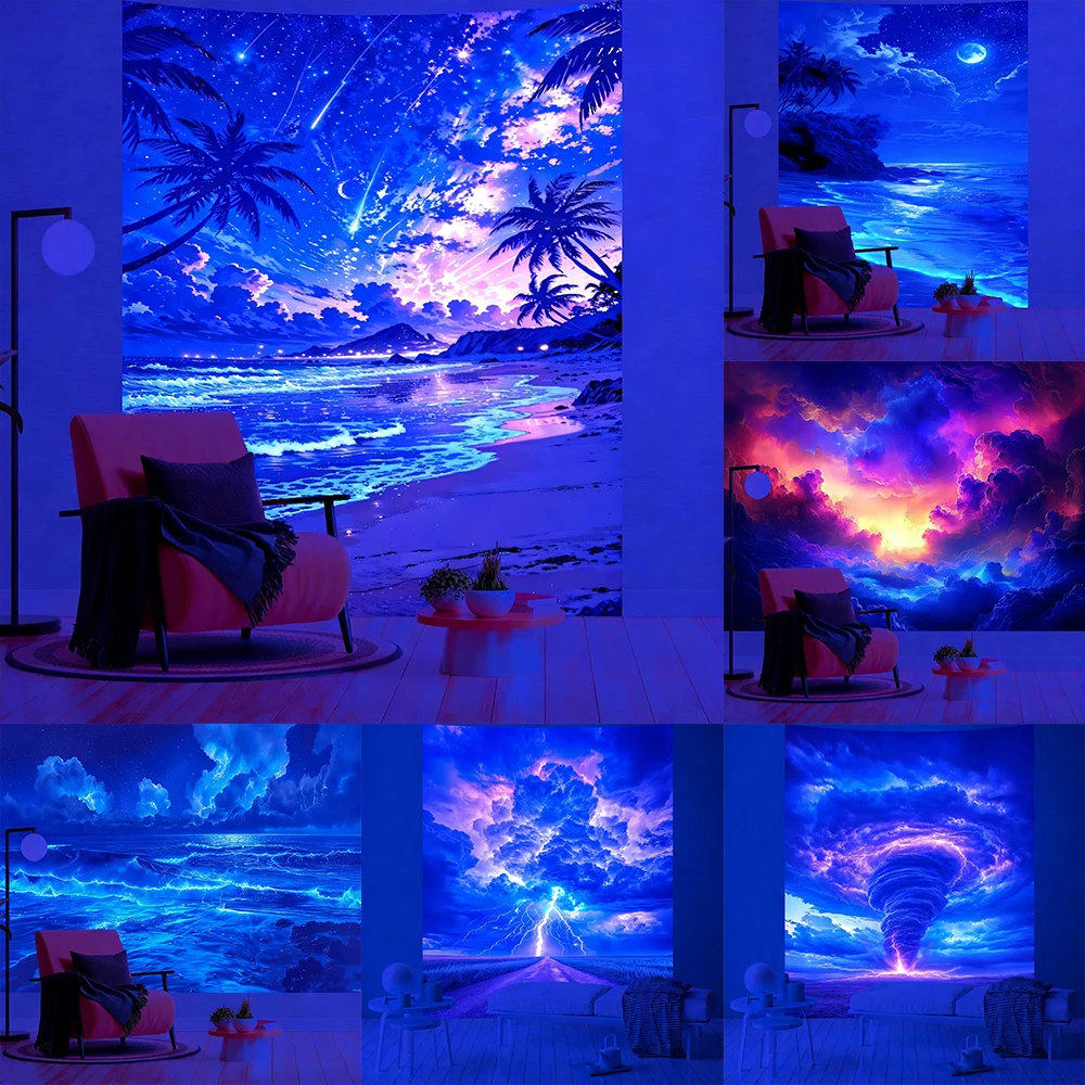 

Fluorescent Tapestries with Stunning Night Scenes UV reaction tapestry background decoration bedroom party decoration