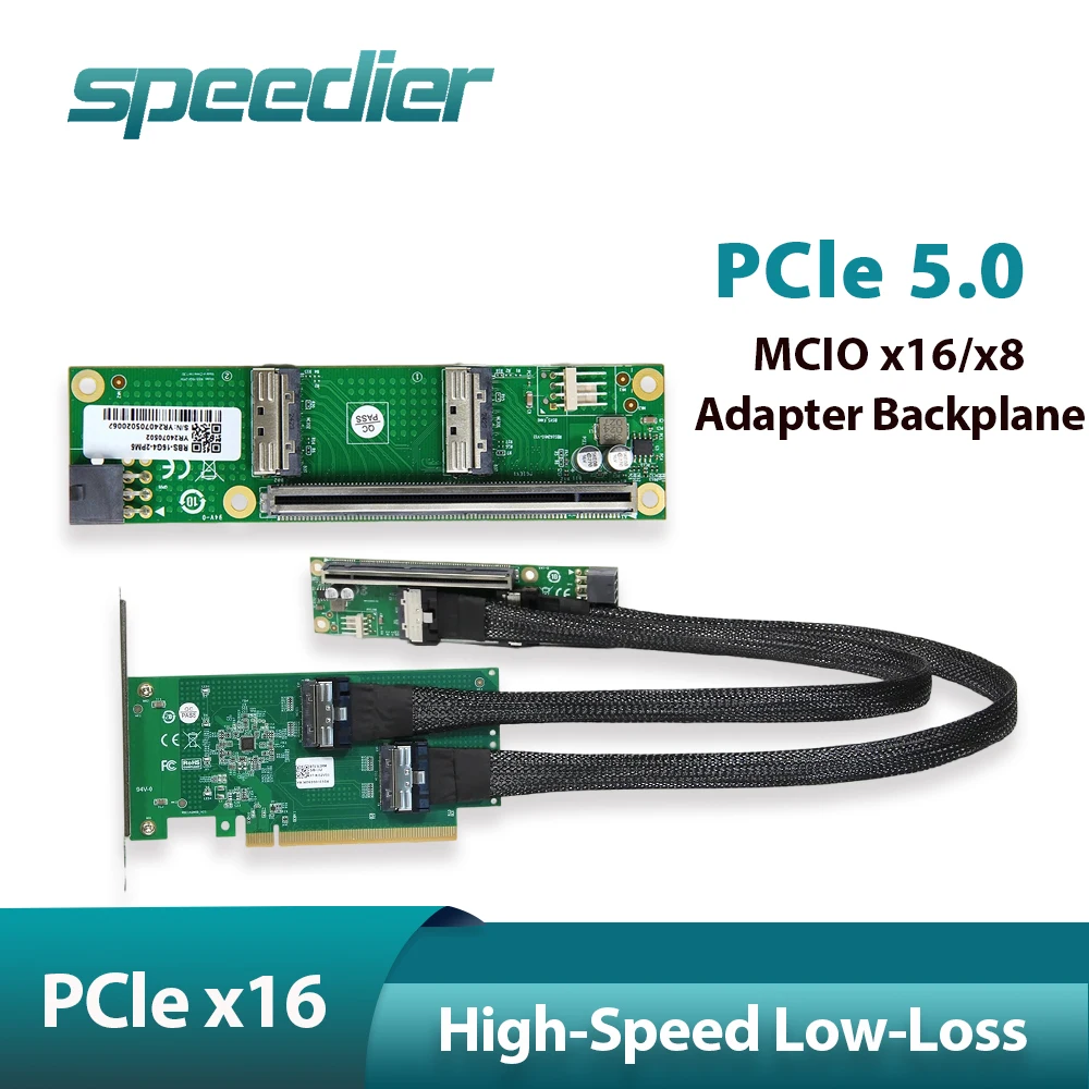 

PCle 5.0 MCIO X16/X8 X4 Внешний адаптер расширения Объединительная плата Riser Card для видеосетевой карты Высокоскоростной кабель с низким потери