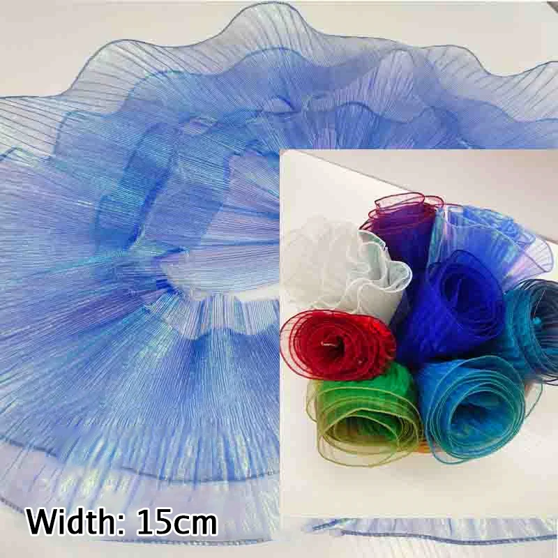 100x15cm Mermaid Pleated Magic Wedding Big Wave Lace Fabric Stage Decors DIY Women Dress Suit Diy Sewing Material New