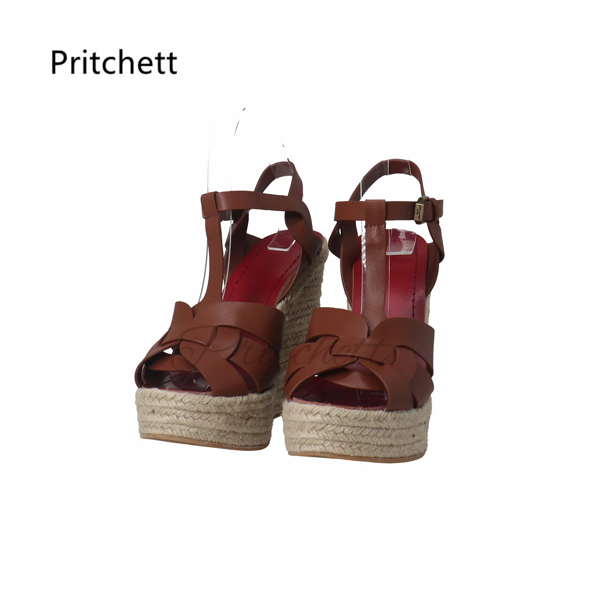 Skórzane splecione espadryle sandały na koturnie z wysokim obcasem obcasy damskie klamry letnie buty luksusowy Design niestandardowy kolor