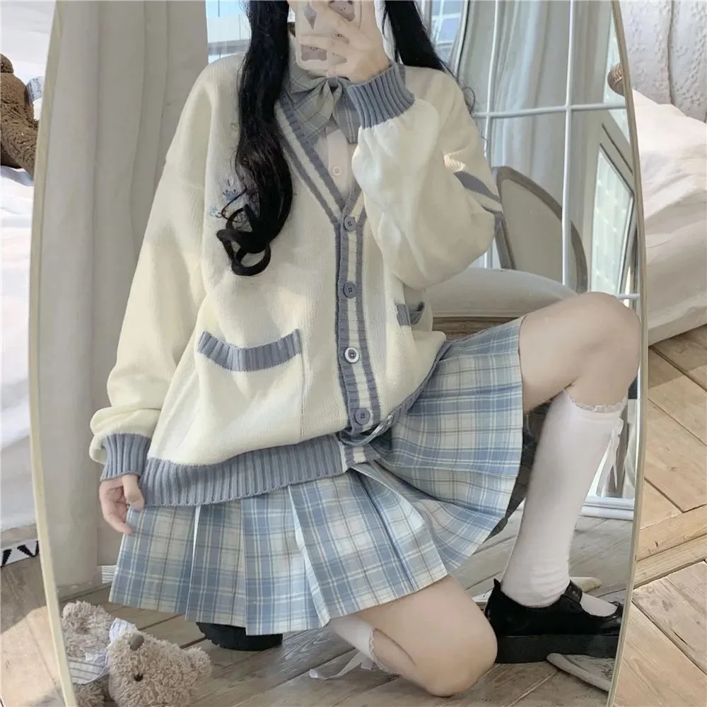 

2024 Autumn Winter Women's irt Cardigan Set Soft Girl School orm Sle Faionable Polyester Blend Student Outfit