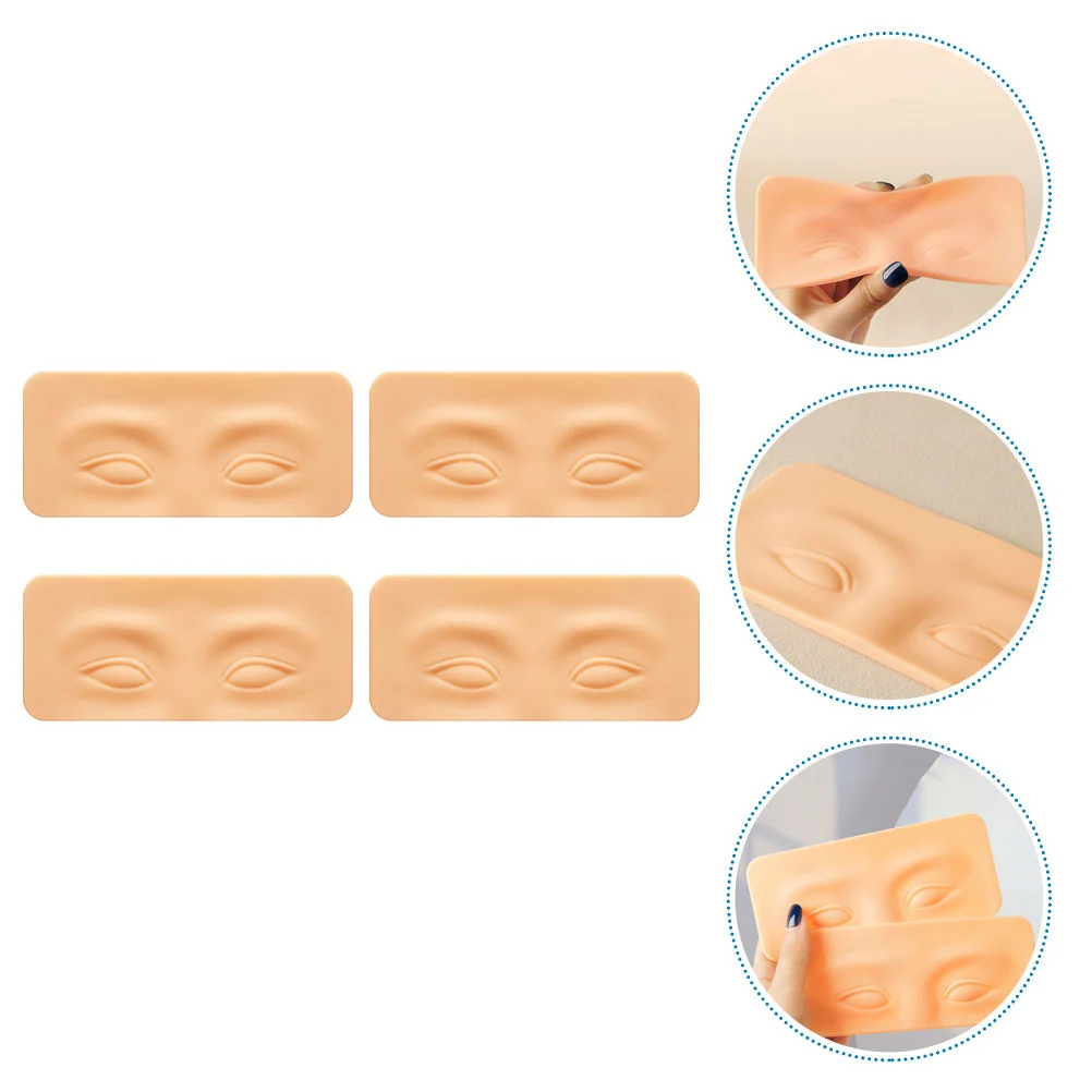 4 Pcs Eyebrow Practice Block Makeup Fake Skin Silicone Mannequin Face Shadow for Training Silica Gel Board