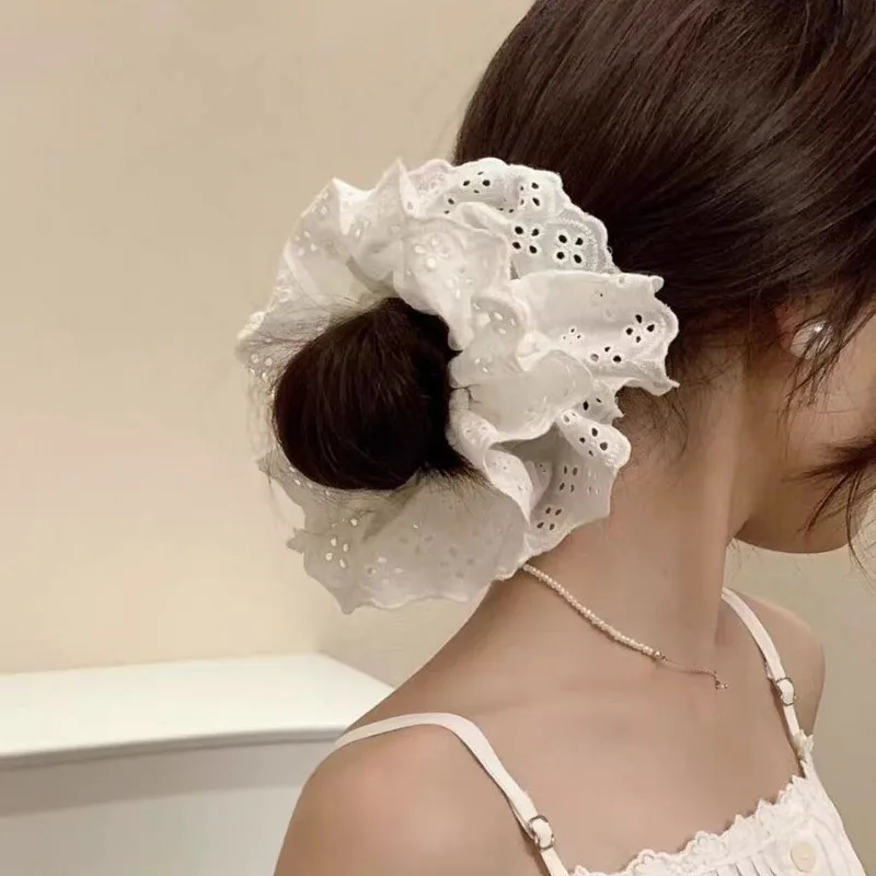 AISHG Lace Scrunchies for Women Elastic Hair Bands Ponytail Holders Tie Solid Color Hair Hoop Rubber Bands Girl Hair Ring - Image 2