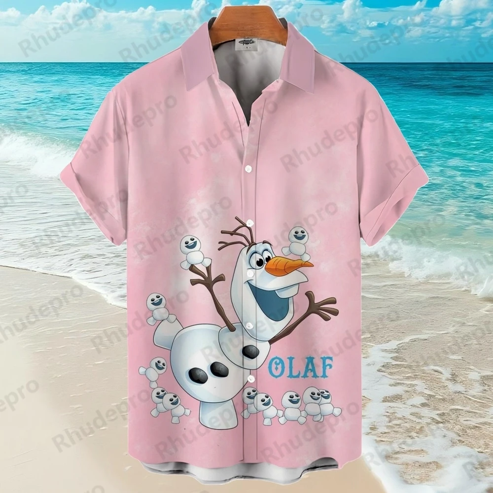 

Disney 2025 New Hawaii Shirts Man Princess Elsa Frozen Men Women Clothes Boys Girls Tees Walker Printing Short Sleeve Shirt