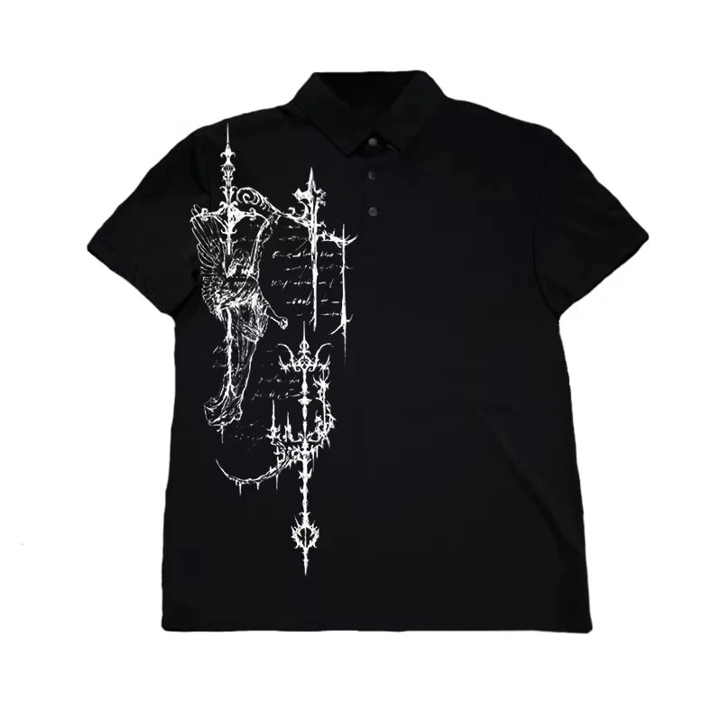 Peace Flag America Retro Polo Shirt Y2k Streetwaer Letter Embroidery Lapel Shirt Casual Short Sleeve Jersey Hip Hop Men Clothing