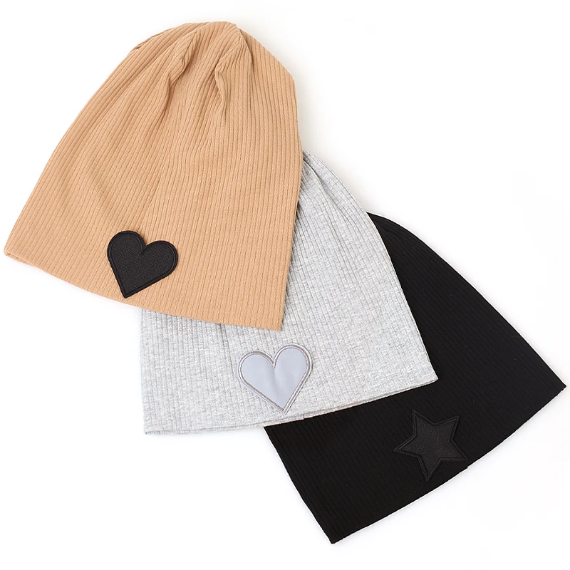Frauen neue farbwechsel nde Herz Stern gerippte Baumwolle Mütze Hut weiche lässige Strick mütze für Damen Baggy Stretch Hüte