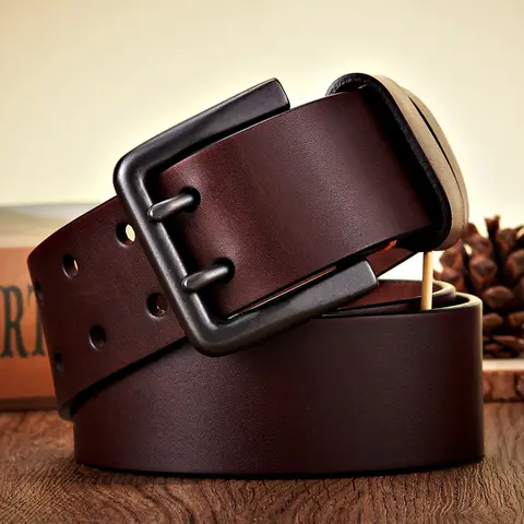 4.3cm Widen Thick Real Cowskin Genuine Leather Belt For Men High Quality Casual Male Belt Double Pin Buckle Cowboy Jeans Strap