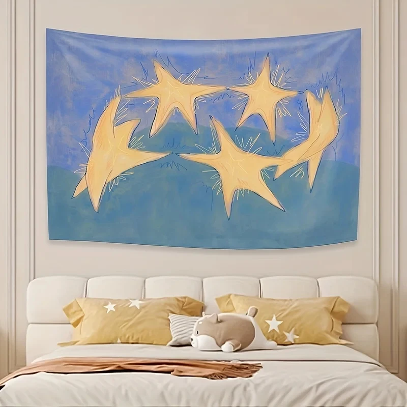 VIKAMA Abstrakter Stern-Wandteppich, blauer Himmel, Wandbehang, minimalistische, ästhetische Wandteppiche für Schlafzimmer, Wohnzimmer, Dekoration