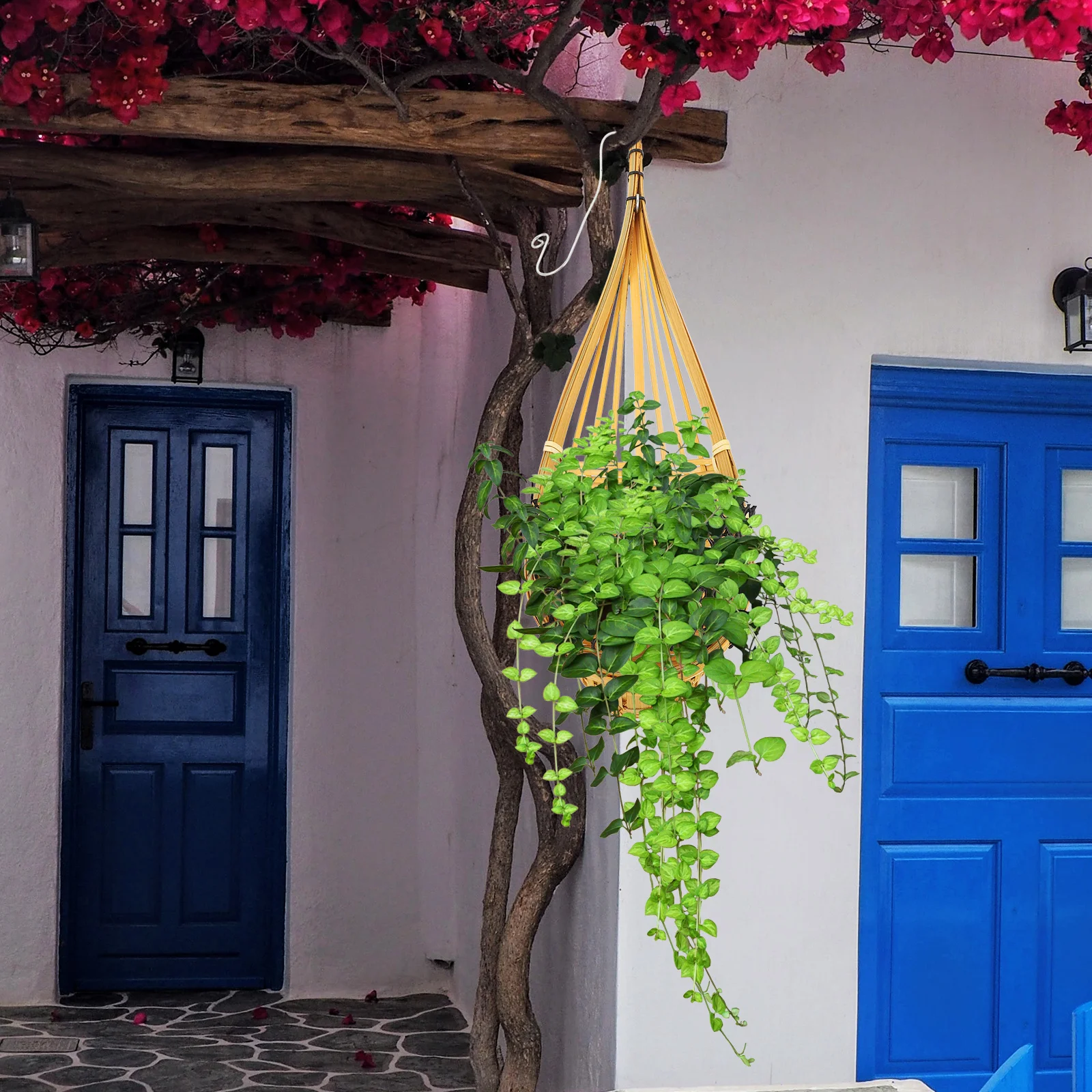 

4Pcs Bamboo Woven Orchid Hanging Basket Farmhouse Decor for Indoor Plants Wall Storage Holder Flower Basket