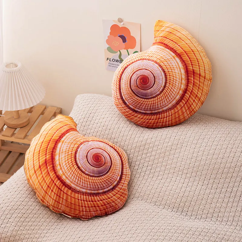 New Creative Lifelike Stuffed Sea Animal Conch Shaped Pillow Blanket Realistic Shell Backrest Cushion Squishy Starfish Plushie