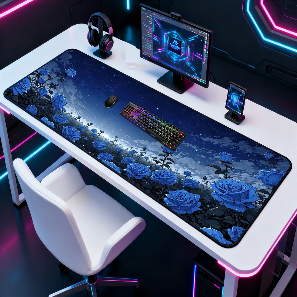 

Starry Floral Mouse Pad Office Gaming Desk Mat 1400x600 Rose Mousepad Galaxy Night Sky Aesthetic Accessories Full Desk Gaming