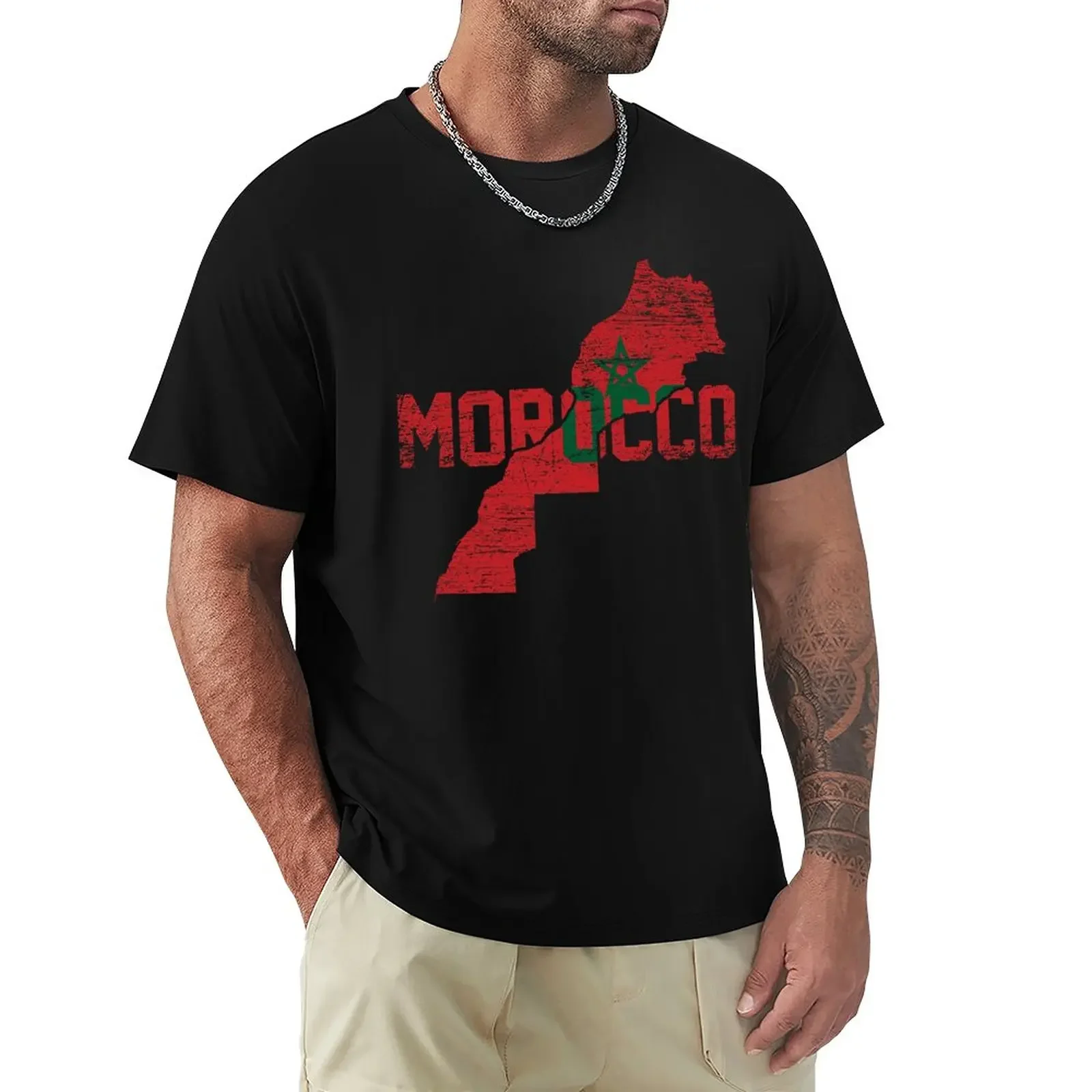 Camisetas de viaje de alta calidad para hombres, ropa de talla estadounidense, gran oferta, Bandera de Marruecos, Map_42672291