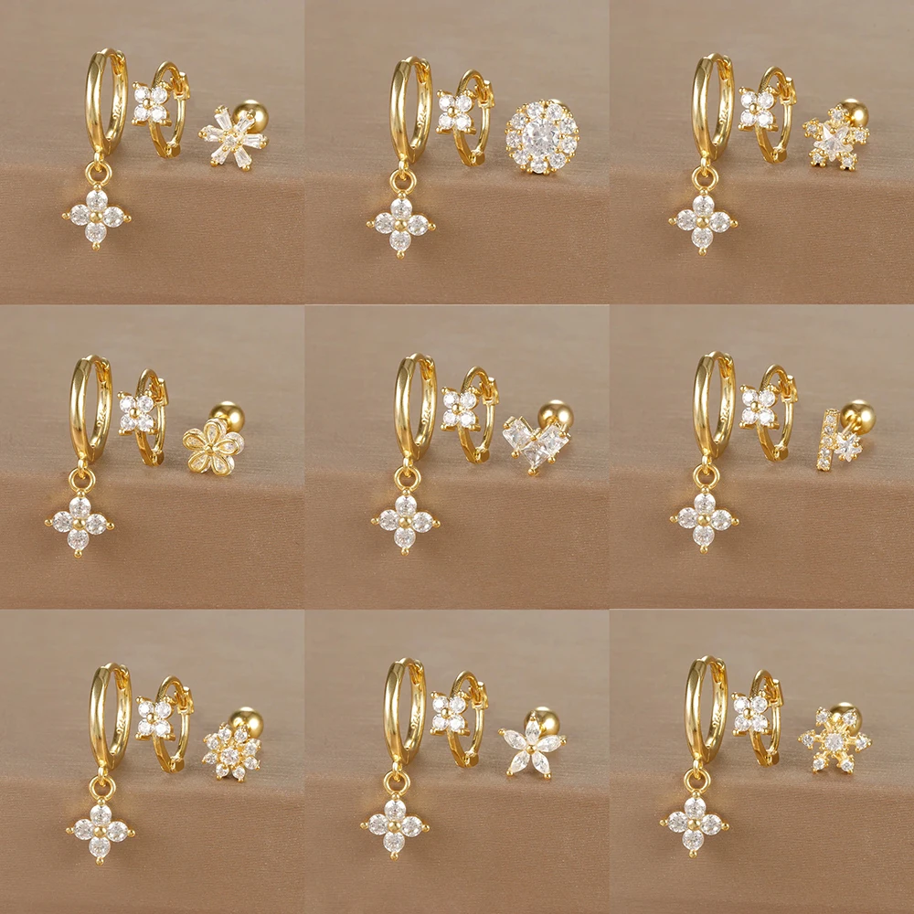 3 sztuk Mini cyrkon kolczyki koła zestawy dla kobiet chrząstka ze stali nierdzewnej Huggies kwiat Helix Piercing biżuteria oświadczenie prezent
