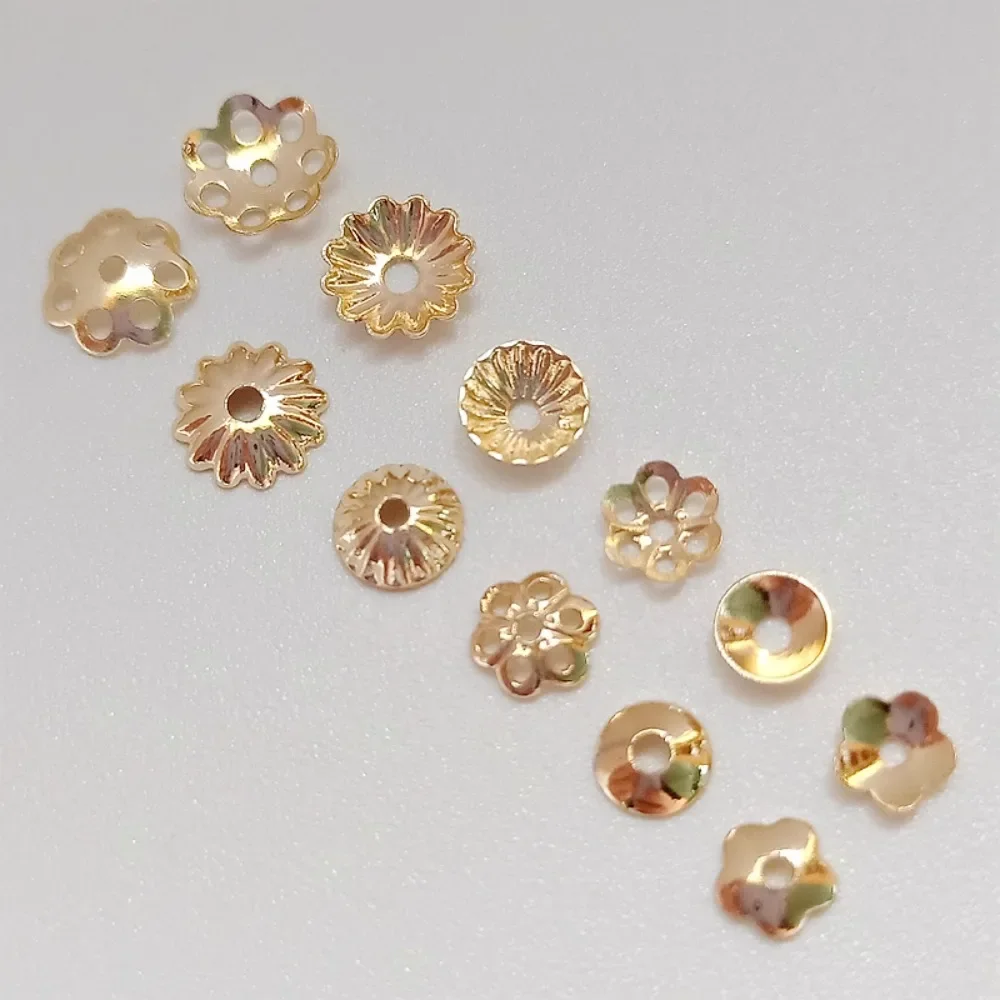 14K Gold-plated Hollowed-out Flower Stand, Hat, Bead Stand, Spacer, Bead Piece DIY String Jewelry, Bracelet, Spacer, Gasket, 4mm