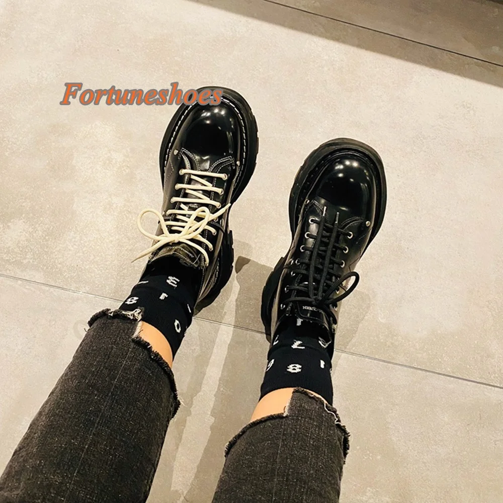 

Mid Calf Patchwork Sewing Boots Cross Tied Round Toe Women Chunky Heel Boots 2025 Newest Spring/winter Fashion Casual Boots