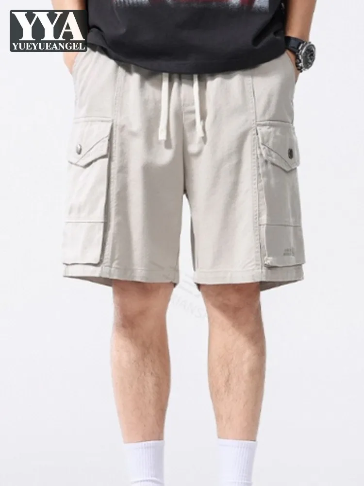 

Новый стиль, летние мужские повседневные шорты с несколькими карманами, свободные прямые брюки с эластичной резинкой на талии, тонкие повседневные модные короткие брюки до колена