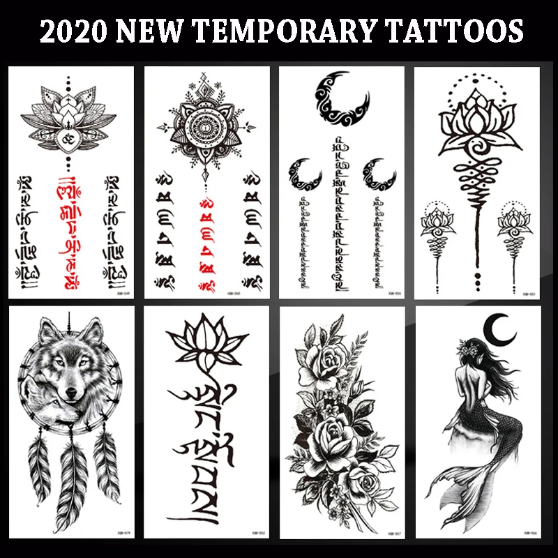 100Pcs Waterproof Flower Temporary Tattoo Sticker Wholesales Snake Rose Flash Wolf Lion Body Art Arm Fake Sexy Women Sleeve