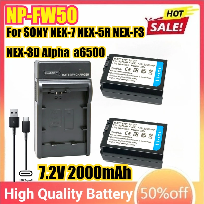 

NP-FW50 NPFW50 2000mAh Battery For SONY NEX-7 NEX-5R NEX-F3 NEX-3D Alpha a6500 a6300 A7M2 A7R II DSC-RX10 Camere BC-VW1 Charger