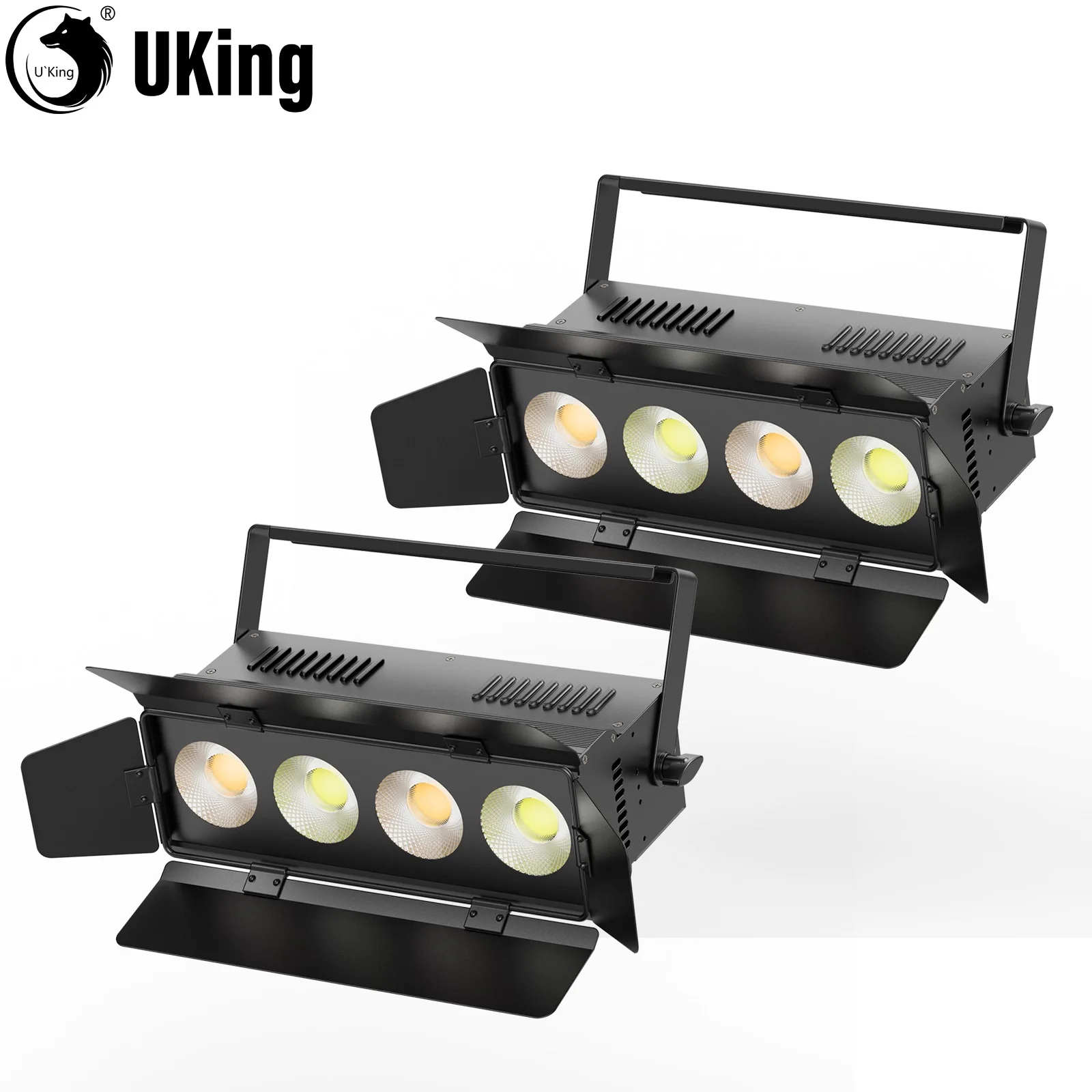 U'King 2Pcs 200W COB  LED Par Lights Spotlights With Barn Doors Warm&Cold White Stage Lights DMX512 DJ Lights For Wedding Party