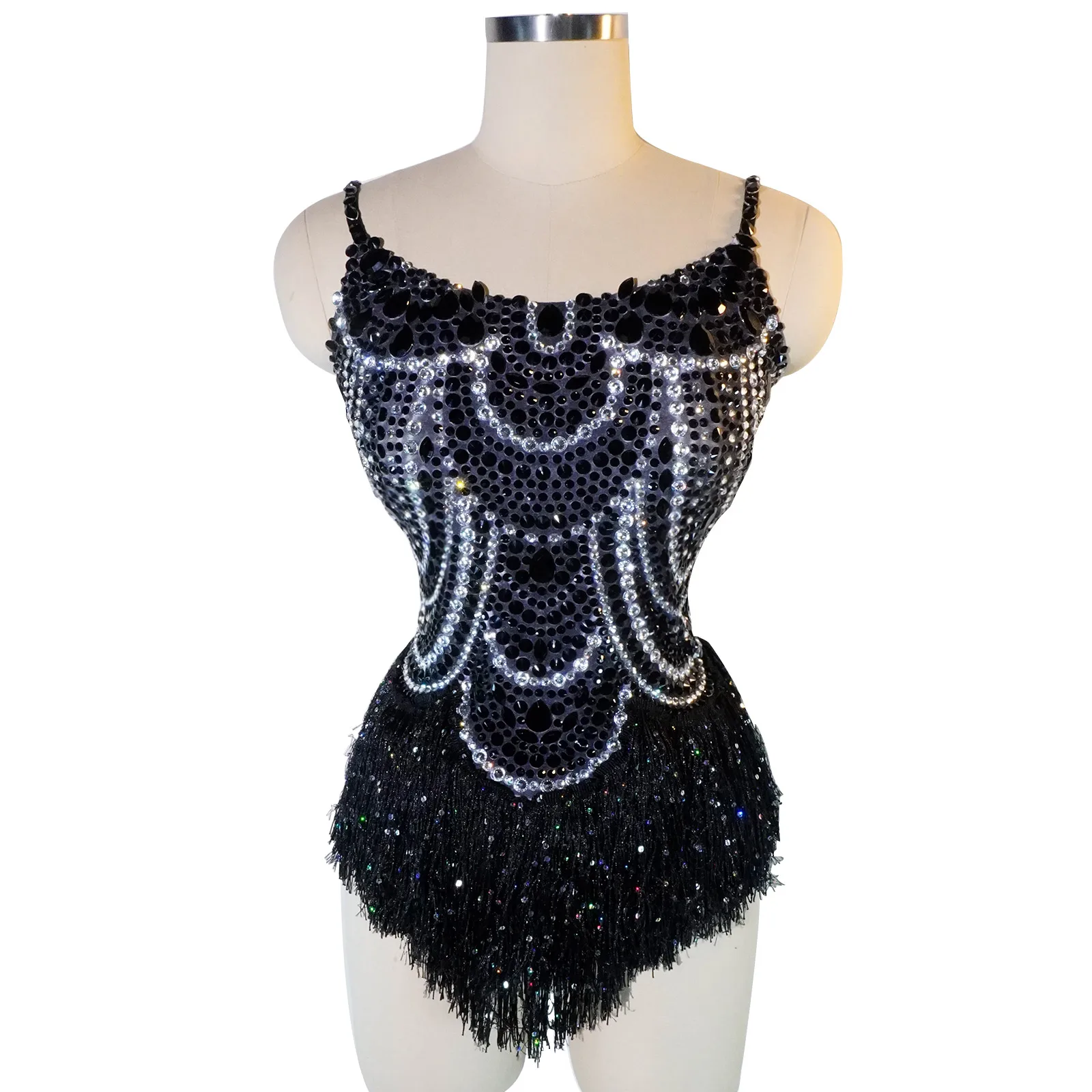 

Black Blue Rhinestones Fringes Bodysuit Bar Nightclub Dj Ds Rave Outfits Women Party Gogo Dance Costumes Stage Dance costumes