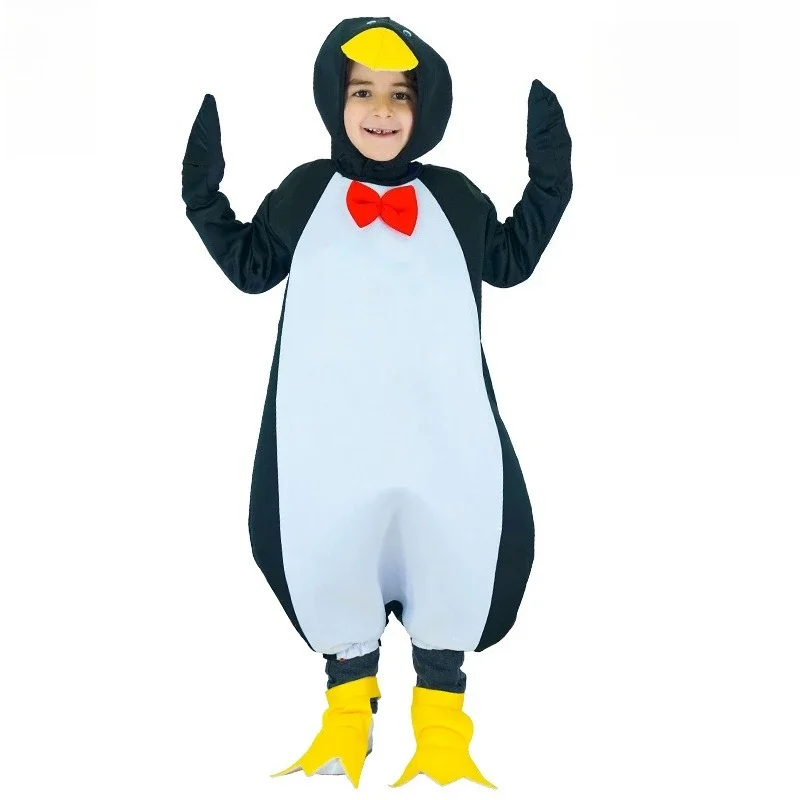 زي Penguin التنكري لجميع القديسين بذلة على شكل حيوانات لكامل الجسم للفتيات والأولاد وحفلات الهالوين وعروض المسرح المدرسية