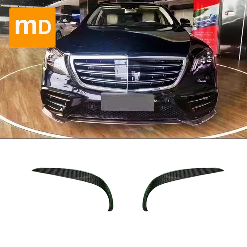 For Mercedes Benz W222 S450 Sport Carbon Fiber Front Bumper Splitter Fins Side Vent Trim Body Kit Guards Car Accessories